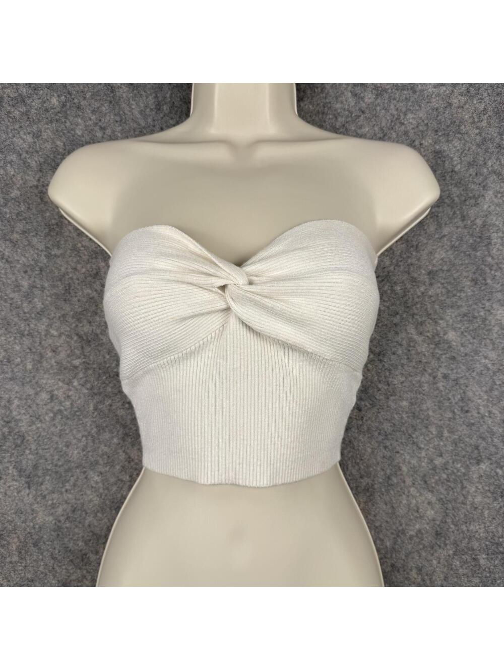 Princess Polly Ribbed Twisted Bandeau Crop Top Off White Size M/L 429